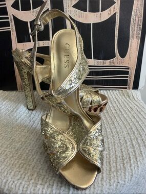 GUESS Gold Sequin Platform High Heels